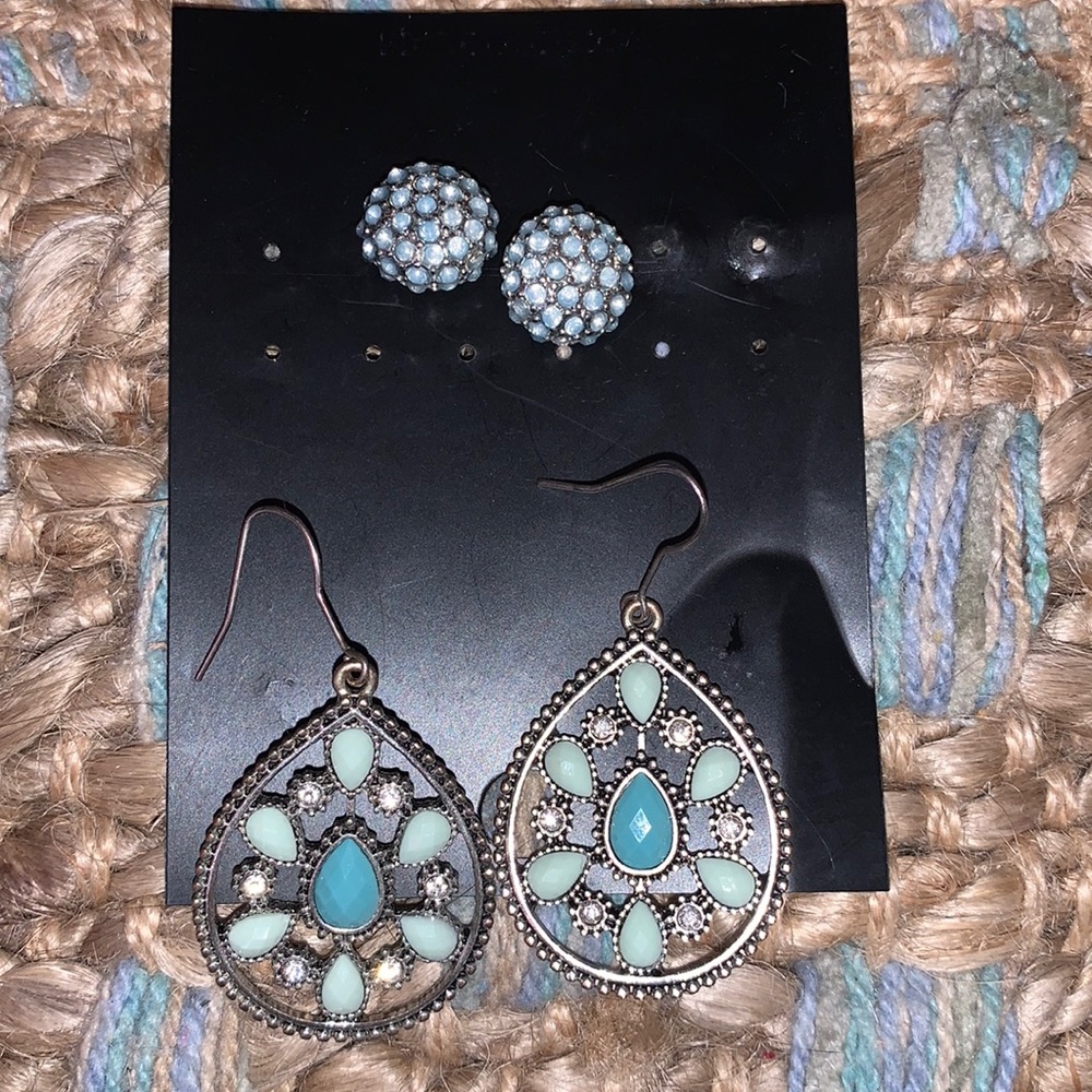 teal & silver dangle teal & silver stud earrings.